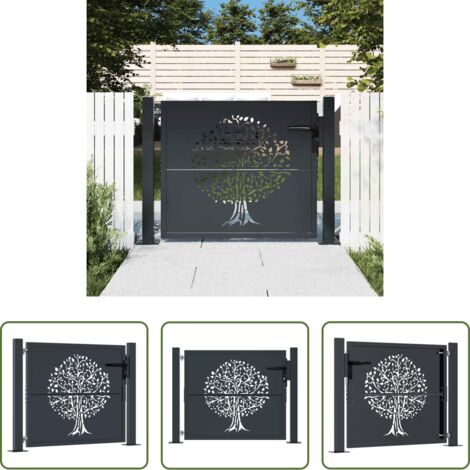 Cancello in acciaio -  Cancello da giardino antracite 100x100 cm in acciaio con design ad albero