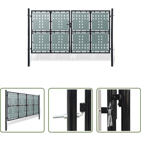 Cancello in acciaio -  Cancello per Recinzione a una Porta Nero 300x150 cm