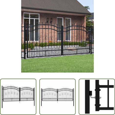 Cancello in acciaio -  Cancello per recinzione Kampen con punta a lancia Nero 302x125 cm in acciaio