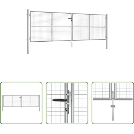 Cancello in acciaio zincato -  Cancello da Giardino in Acciaio Zincato 400x125 cm Argento