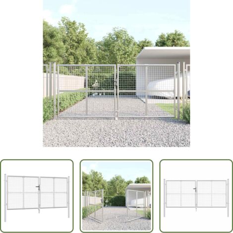 Cancello in acciaio zincato - Cancello da Giardino in Rete Argento 300x125 cm in Acciaio Zincato