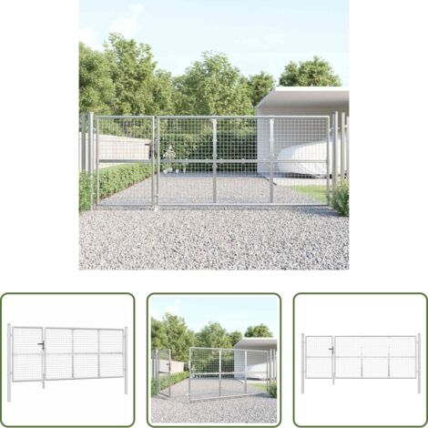 Cancello in acciaio zincato -  Cancello da Giardino in Rete Argento 350x125 cm in Acciaio Zincato