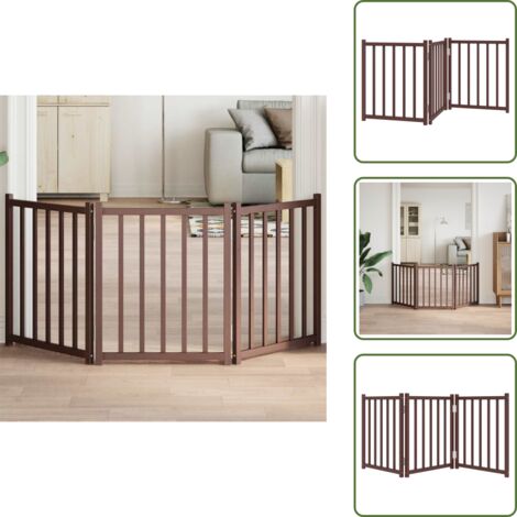 Cancello in legno - vidaXL Cancello Cani Pieghevole 3Pannelli Marrone 150cm Massello Abete -