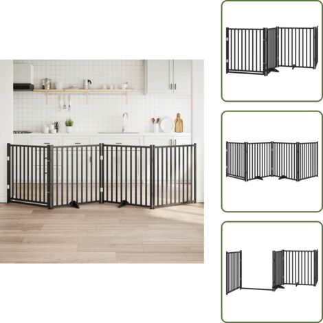 Cancello in legno - vidaXL Cancello Cani Pieghevole Nero 4 Pannelli 320 cm Massello Abete - Cancello per cani in abete