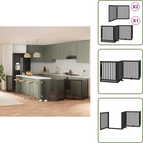 Cancello in legno - vidaXL Cancello Cani Porta Pieghevole Nero 8 Pannelli 640 cm Pioppo - Cancello autoportante