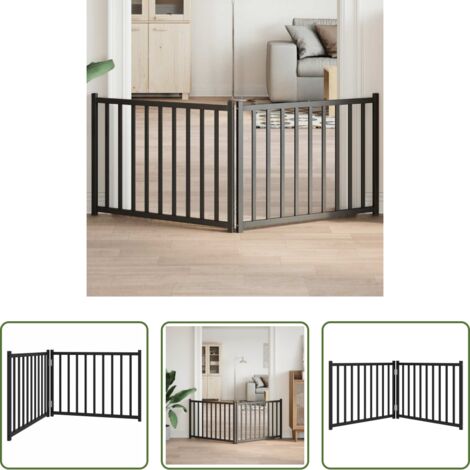 Cancello per animali domestici -  Cancello Cani Pieghevole 2 Pannelli Nero 160 cm Massello Abete