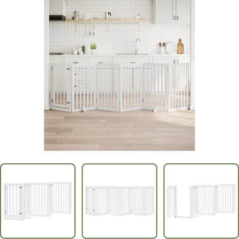 Cancello per animali domestici -  Cancello Cani Porta Pieghevole Bianco 6 Pannelli 300 cm Pioppo