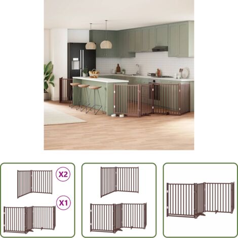 Cancello per animali domestici -  Cancello Cani Porta Pieghevole Marrone 8 Pannelli 640cm Pioppo