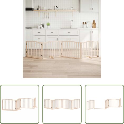 Cancello per animali domestici -  Cancello per Cani con Porta Pieghevole 4 Pannelli 320 cm Pioppo
