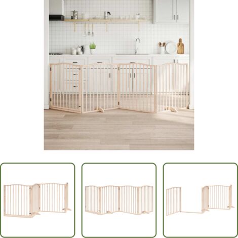Cancello per animali domestici -  Cancello per Cani con Porta Pieghevole 4 Pannelli 320 cm Pioppo