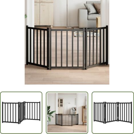 Cancello per cani pieghevole -  Cancello Cani Pieghevole 3 Pannelli Nero 150 cm Massello Abete