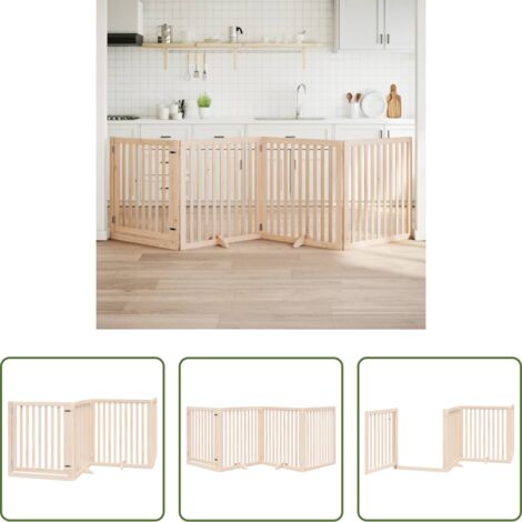 Cancello per cani pieghevole -  Cancello per Cani con Porta Pieghevole 4 Pannelli 320 cm Pioppo