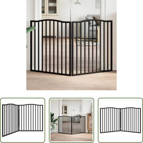 Cancello per cani pieghevole -  Cancello per Cani Pieghevole 2 Pannelli Nero 160cm Legno Pioppo