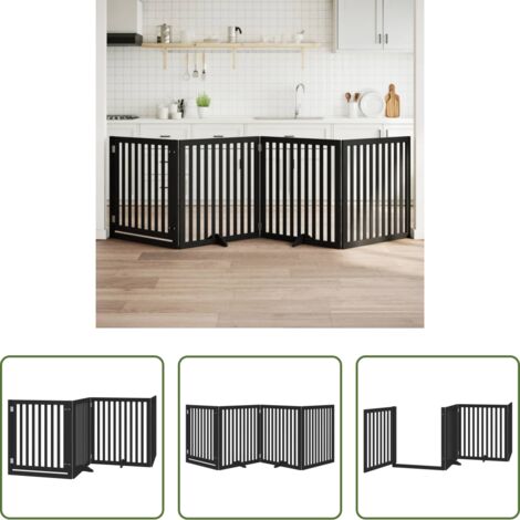 Cancello per cani pieghevole -  Cancello per Cani Porta Pieghevole Nero 4 Pannelli 320cm Pioppo