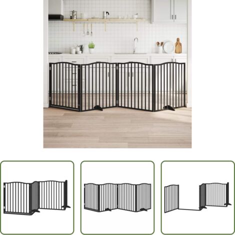 Cancello per cani pieghevole -  Cancello per Cani Porta Pieghevole Nero 4 Pannelli 320cm Pioppo