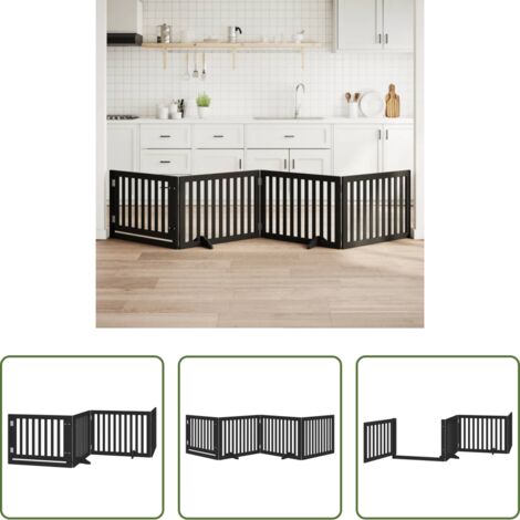 Cancello per cani pieghevole -  Cancello per Cani Porta Pieghevole Nero 4 Pannelli 320cm Pioppo