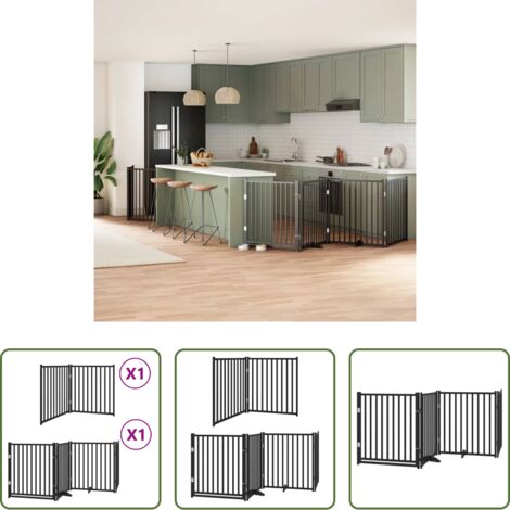 Cancello per cani pieghevole -  Cancello per Cani Porta Pieghevole Nero 6 Pannelli 480cm Pioppo