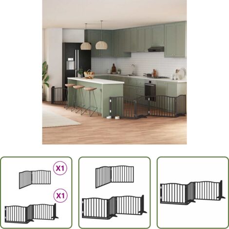 Cancello per cani pieghevole -  Cancello per Cani Porta Pieghevole Nero 6 Pannelli 480cm Pioppo