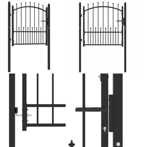 Cancello per Recinzione con Punte in Acciaio 104x97 cm Nero - Cancello da giardino - Cancello in acciaio