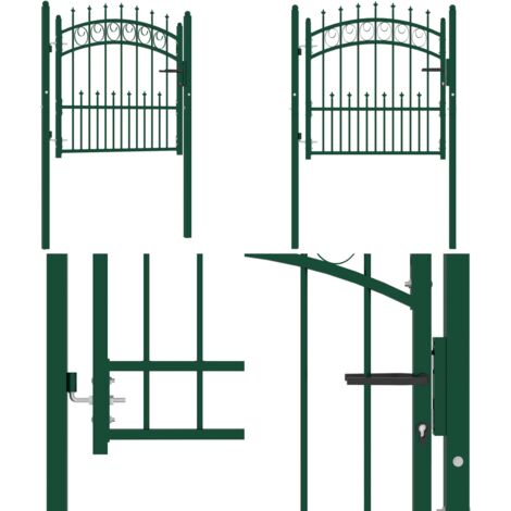 Cancello per Recinzione con Punte in Acciaio 104x97 cm Verde - Cancello in acciaio - Recinzione per giardino
