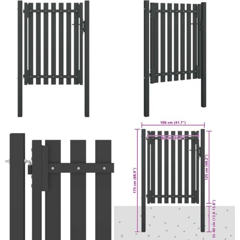 Cancello per Recinzione da Giardino in Acciaio 100x125 cm Antracite - Recinzione in acciaio - Cancello per giardino