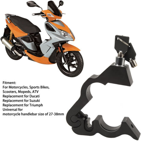 Candado antirrobo para motocicleta - Placa de seguridad de aluminio para puño del manillar (27-38 mm) con 2 llaves