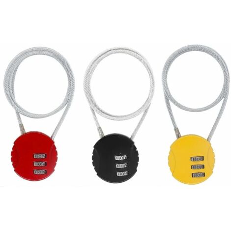 Candado codificado de 3 dígitos, candado antirrobo para casco de 3 piezas, candado para equipaje, candado codificado para todo el equipaje de bicicleta (negro, rojo, amarillo)
