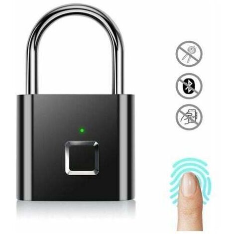 Candado con huella dactilar, resistente al agua IP67, sin llave, recargable por USB, apto para uso en interiores y exteriores (1 unidad), color negro (7646 mm)