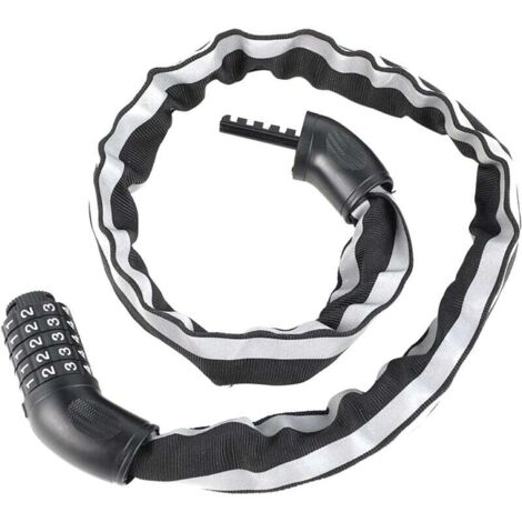 Candado de bicicleta KZQ – Candado de combinación – Candado de cadena – Candado de alta seguridad – Con bandas reflectantes (Negro)