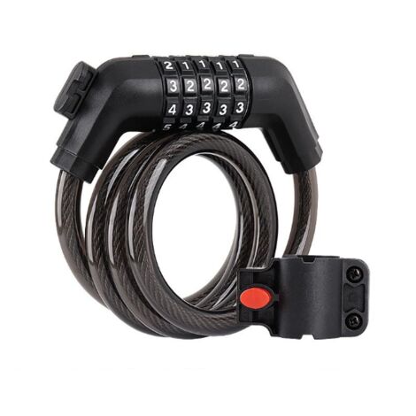 Candado de cable para bicicleta, carrete de seguridad, cerradura de combinación reajustable, con soporte de montaje.