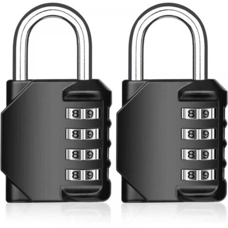Candado de combinación de 4 dígitos, paquete de 2, reiniciable, para gimnasio, resistente a la intemperie, para puerta de escuela y cerca de jardín (negro)