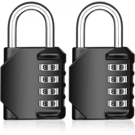 Candado de combinación de 4 dígitos, paquete de 2, reiniciable, para gimnasio, resistente a la intemperie, para puerta de escuela y cerca de jardín (negro)