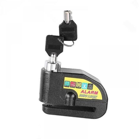 Candado de disco con alarma antirrobo para motocicleta, scooter, 110 dB, 2 llaves, cable antirrobo de 1,5 m y bolsa (negro).