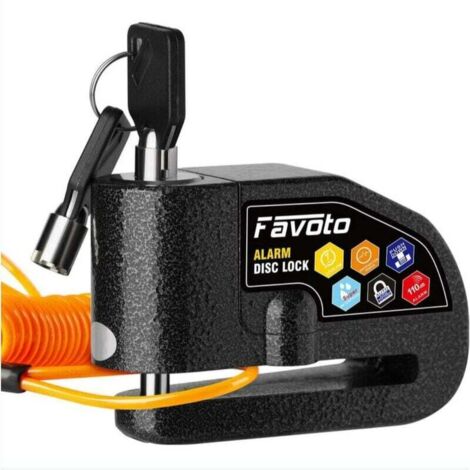 Candado de disco para motocicleta con alarma de 110 dB, para scooter, bicicleta, 2 llaves, 1 llave grande, pilas de repuesto, cable recordatorio, 7 mm de grosor, color negro.