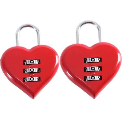 Candado en forma de corazón con código digital rojo pequeño candado de combinación de 3 dígitos para maletas armarios taquillas mochilas paquete de 2
