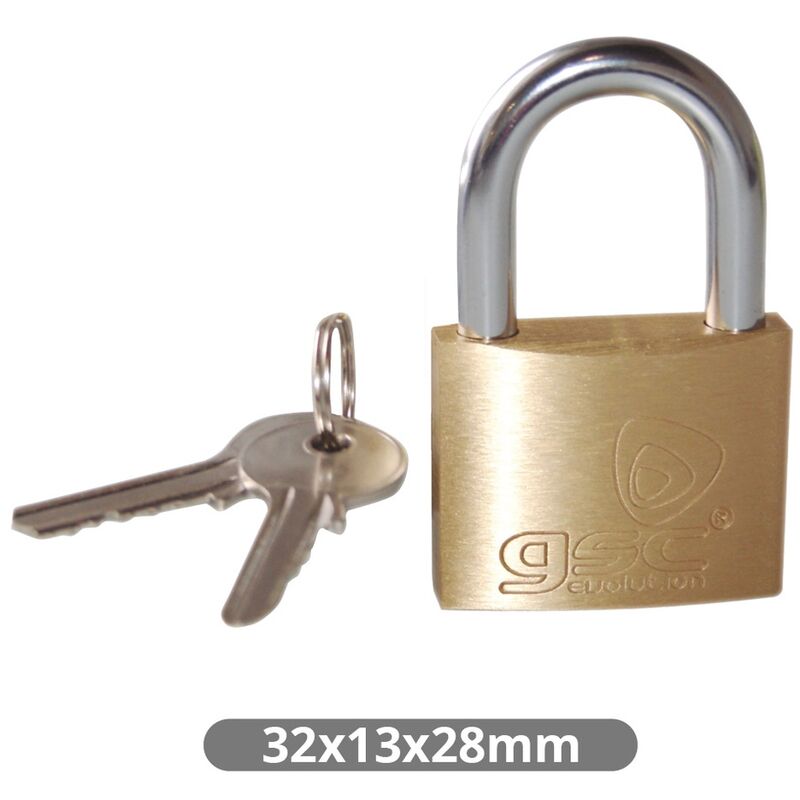 

Candado latón cuello corto acero 30mm 2 llaves
