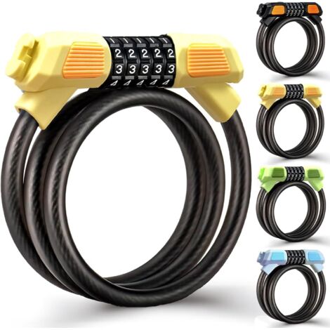 Candado para bicicleta, candado de cable de alta seguridad para bicicletas de 120 cm/12 mm, impermeable y con cadena de combinación ajustable en 5 posiciones, apto para bicicletas, motocicletas y puer