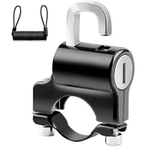 Candado para Casco de Moto con Llave, Bloqueo Antirrobo para Manillar 22mm-24mm (Incluye Cuerda de Seguridad)