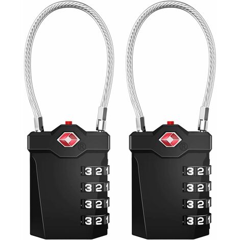 Candado para maleta, Candados para equipaje combinados TSA de 4 dígitos con alarma de apertura, Candado para casillero de cable de gimnasio (2 piezas, Negro),T-Audace