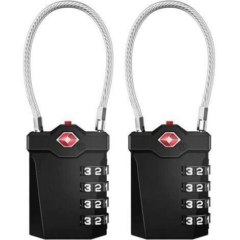 Candado para maleta, Candados para equipaje combinados TSA de 4 dígitos con alarma de apertura, Candado para casillero de cable de gimnasio (2 piezas, Negro),T-Audace