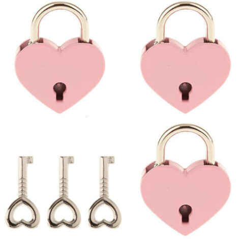 Candado pequeño de metal con forma de corazón, mini candado con llave para joyero, diario, rosa, 3 piezas
