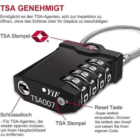 Candados Tsa 2 Piezas. Candado para equipaje Tsa de 4 dígitos. Maleta con cerradura de combinación. Cable