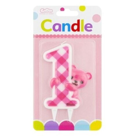 Candela a forma di orsetto rosa numero 1 7 2x12 cm 1 pz.