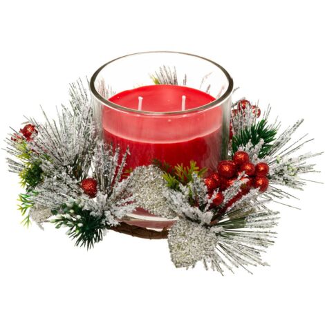 Candela centrotavola piccolo modello foglie rosse 210 g - Feeric lights & christmas