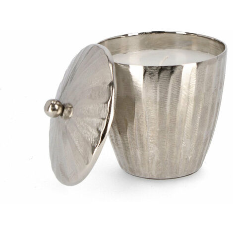 Candela con Coperchio Ø13,5x13,5 cm in Metallo Chisel Argento