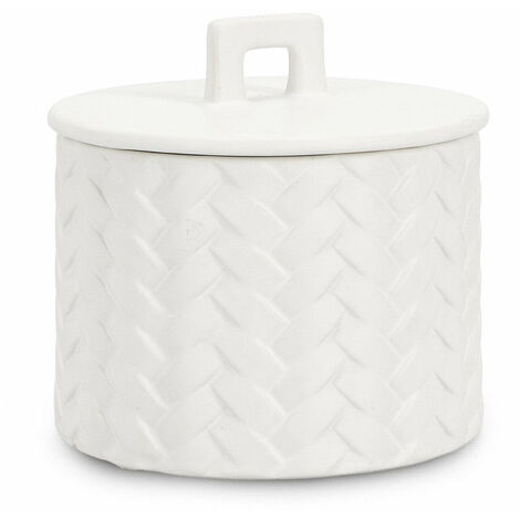 Candela con Coperchio Ø14,5x14 cm in Ceramina Twine Bianco