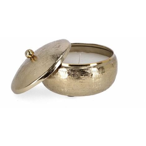 Candela con Coperchio Ø16,5x8 cm in Metallo Lathe Bomb Oro