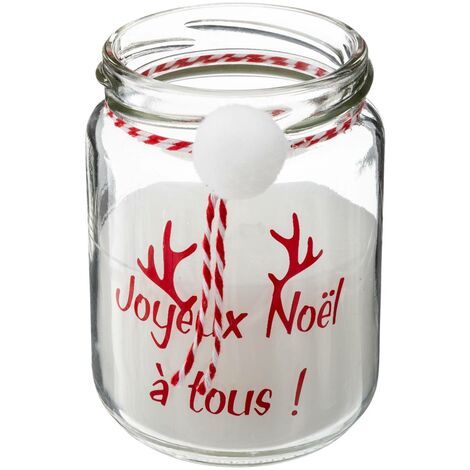 Candela con pompon 7x9cm 120 gr con vaso in vetro rosso e bianco - Feeric lights & christmas