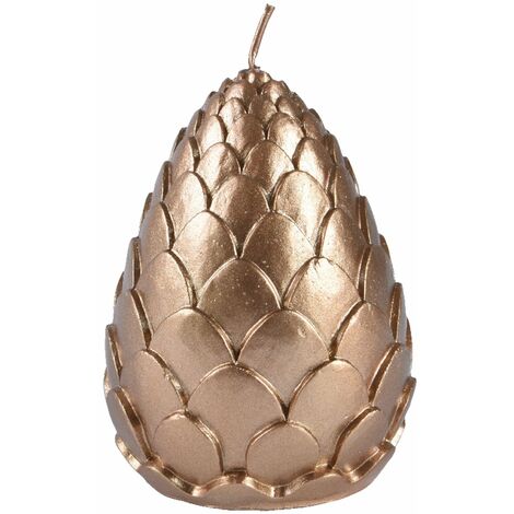 Candela decorativa a forma di pigna in cera colore bronzo metallico