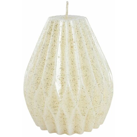 Candela decorativa in cera plissettata con glitter color bianco -Piccolo